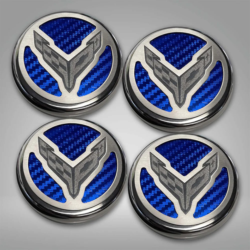 Corvette Engine Cap Cover Set - Flag Emblem - C8 Stingray, Z51-Blue Carbon Fibre