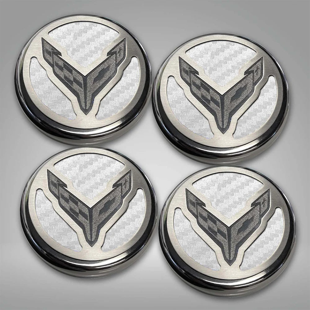 Corvette Engine Cap Cover Set - Flag Emblem - C8 Stingray, Z51-White Carbon Fibre