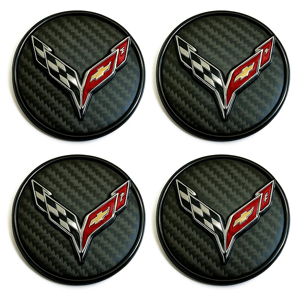 C8 Corvette DynamicCaps - Show Edition Floating Center Caps : Carbon Fiber Look - Set of 4