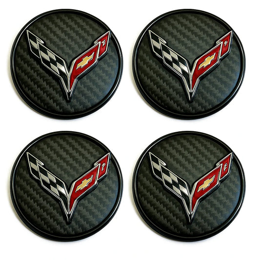 C8 Corvette DynamicCaps - Show Edition Floating Center Caps : Carbon Fiber Look - Set of 4