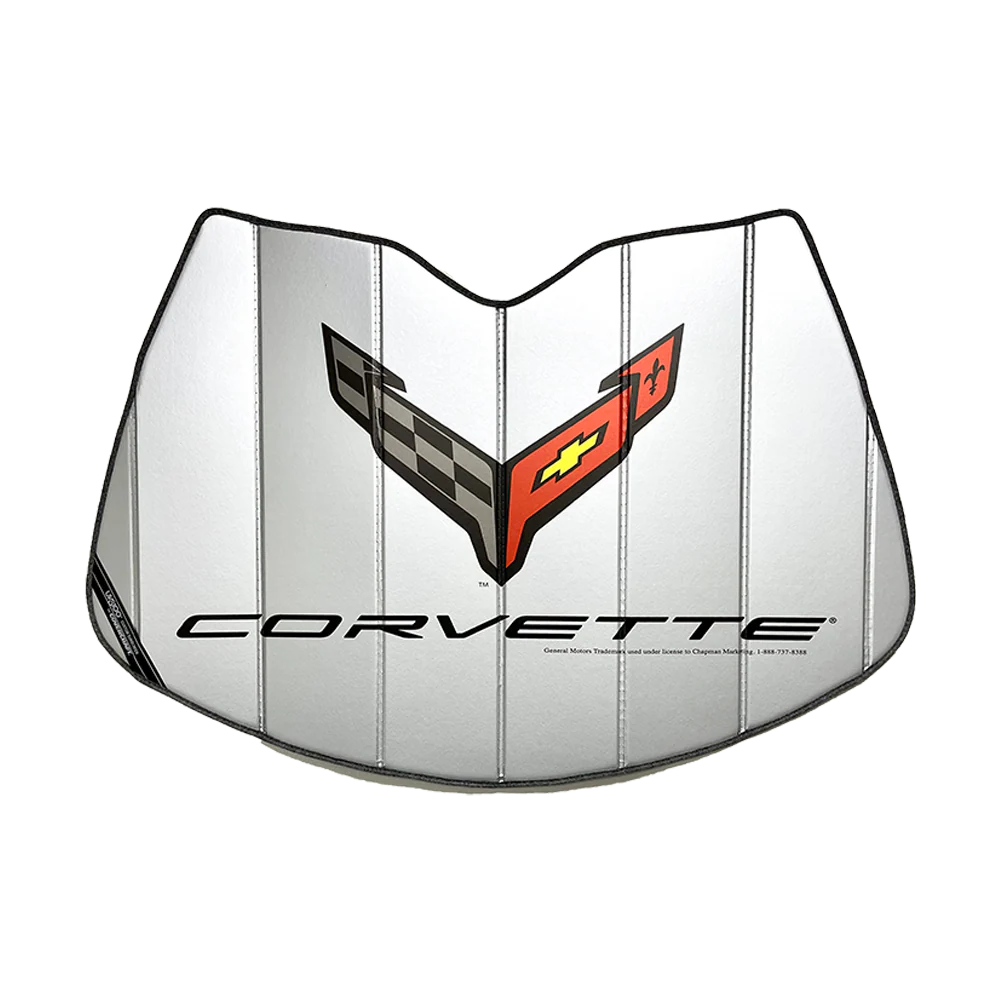Corvette Logo Accordion Style Sunshade - Insulated Silver : C8 Stingray, Z51, Z06, E-Ray