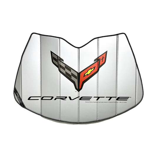 Corvette Logo Accordion Style Sunshade - Insulated Silver : C8 Stingray, Z51, Z06, E-Ray