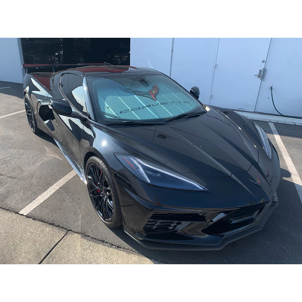 Corvette Logo Accordion Style Sunshade - Insulated Silver : C8 Stingray, Z51, Z06, E-Ray