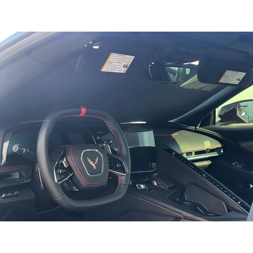 Corvette Logo Accordion Style Sunshade - Insulated Silver : C8 Stingray, Z51, Z06, E-Ray