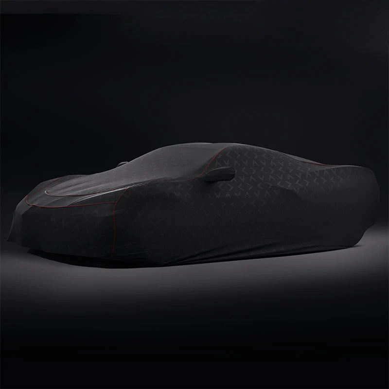 C8 GM Premium Indoor Car Cover Embossed Crossed Flags Logo With Access Panels : Black