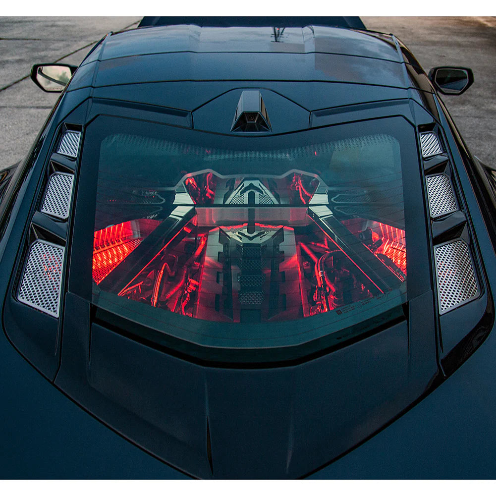 C8 Corvette Perforated Rear Hood Vent Inserts 6Pc : Polished Stainless Steel