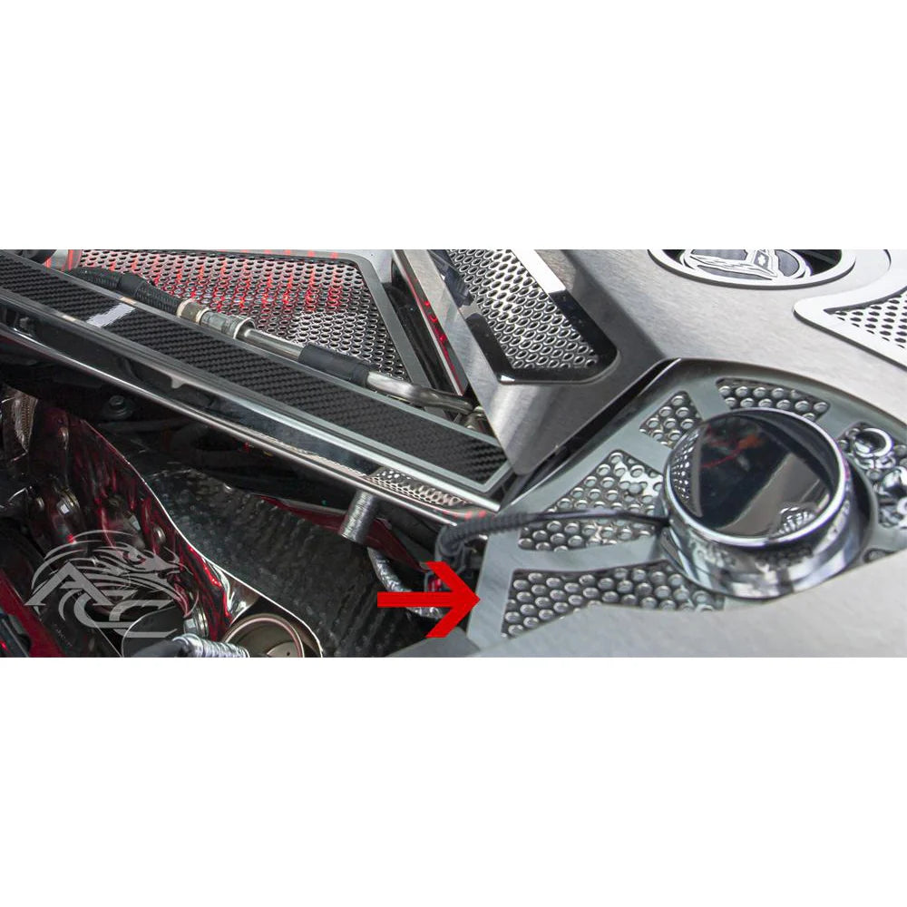 C8 Corvette Perforated Shock Tower Cover Inserts w/Chrome Cap 2Pc : Polished/Brushed Stainless Steel
