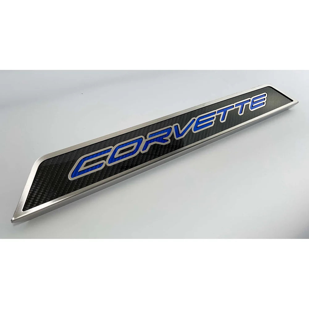 C8 Corvette Door Sills Carbon Fiber W/ Brushed Stainless Corvette Inlay