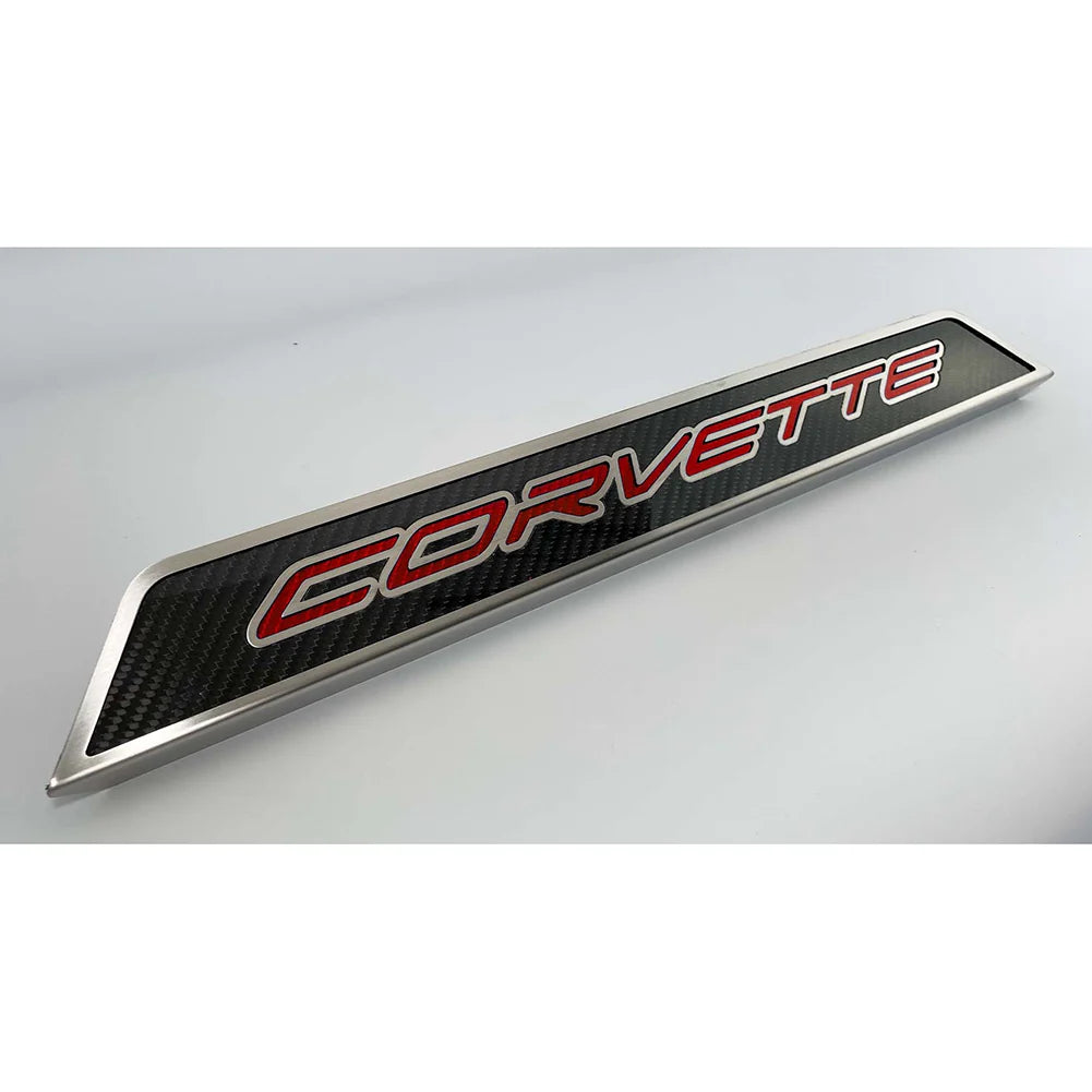 C8 Corvette Door Sills Carbon Fiber W/ Brushed Stainless Corvette Inlay
