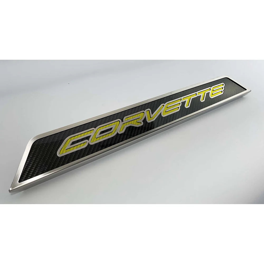 C8 Corvette Door Sills Carbon Fiber W/ Brushed Stainless Corvette Inlay