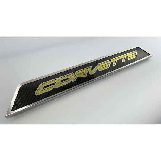C8 Corvette Door Sills Carbon Fiber W/ Brushed Stainless Corvette Inlay