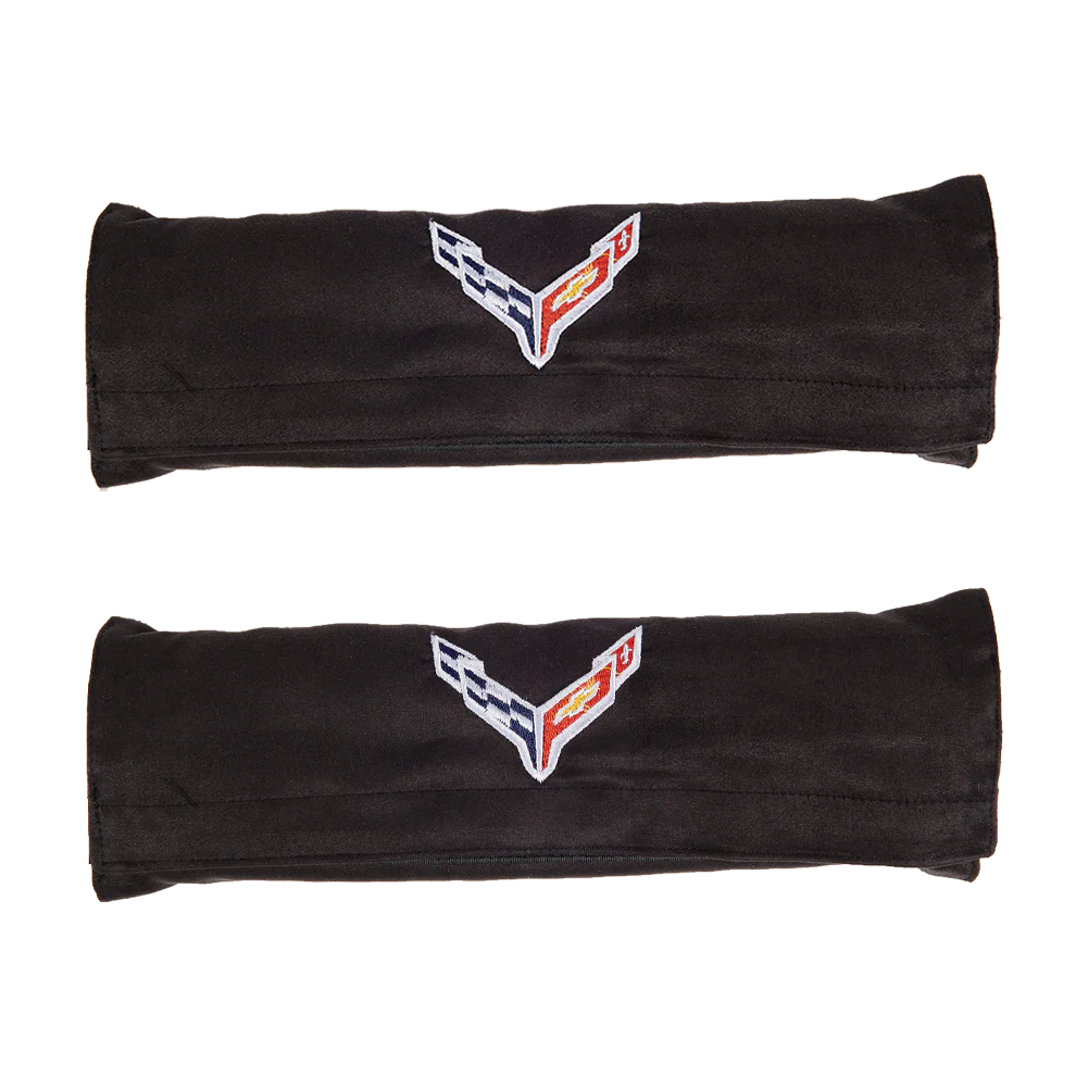 C8 Corvette Seatbelt Cover with Flags - Black