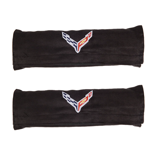 C8 Corvette Seatbelt Cover with Flags - Black