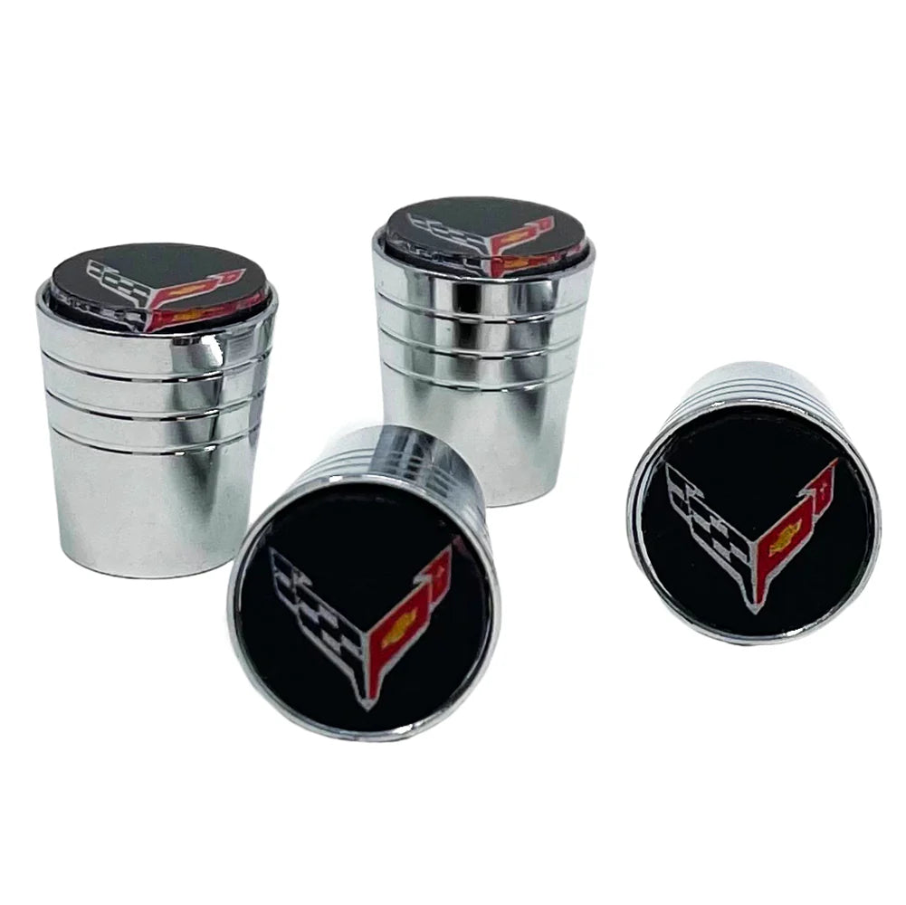 C8 Corvette Crossed Flags Logo Aluminum Valve Stem Caps (Tapered)