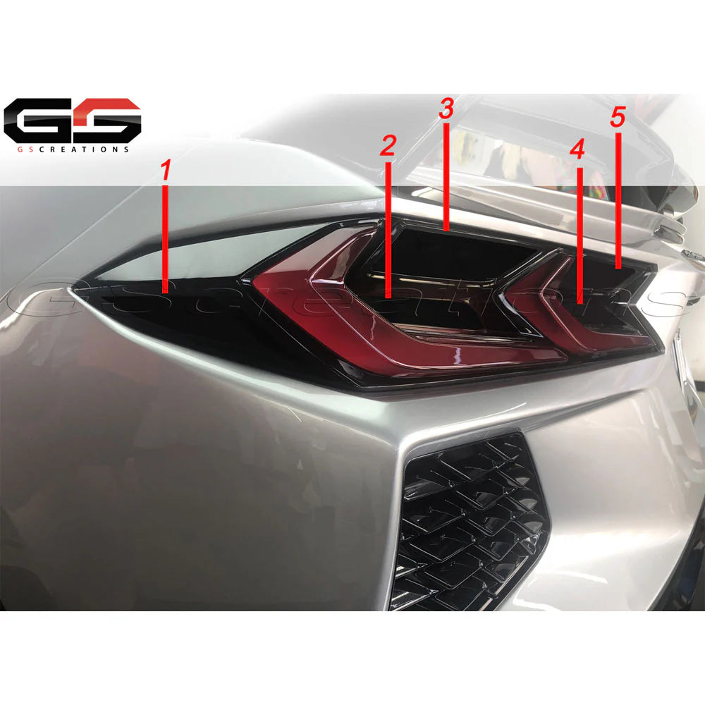 Corvette Rear Tail Light Reflector & Reverse Light Blackouts Smoked Covers : C8 Stingray, Z51