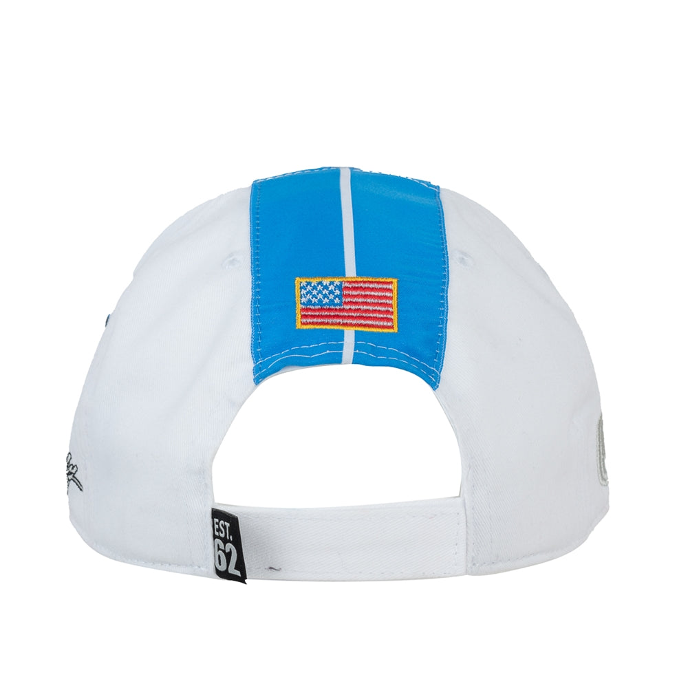 Shelby White With Blue Racing Stripes Hat