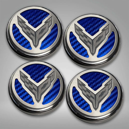 Corvette Engine Cap Cover Set - Flag Emblem - C8 Stingray, Z51-Blue Carbon Fibre
