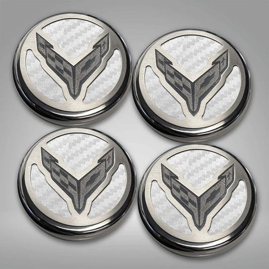Corvette Engine Cap Cover Set - Flag Emblem - C8 Stingray, Z51-White Carbon Fibre